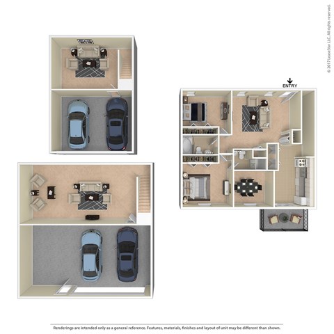 Floor plan for 2 beds, 2 baths, 1168 sqft